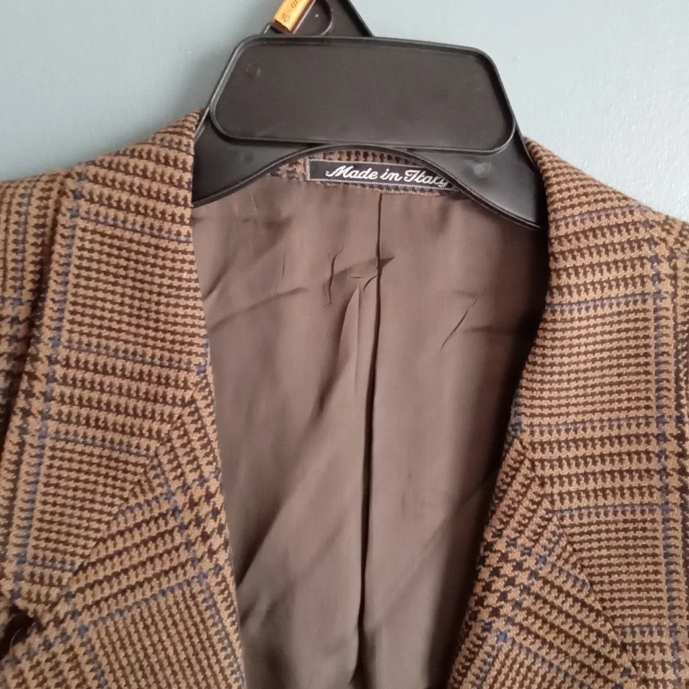 Mens Brown‎ Plaid Blazer Jacket Made in Italy